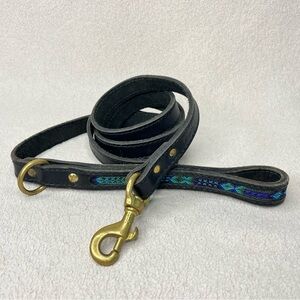 Seiba Handcrafted Leather Woven Dog Leash-Black/Blue/Brass-Quiet Luxury-Handmade